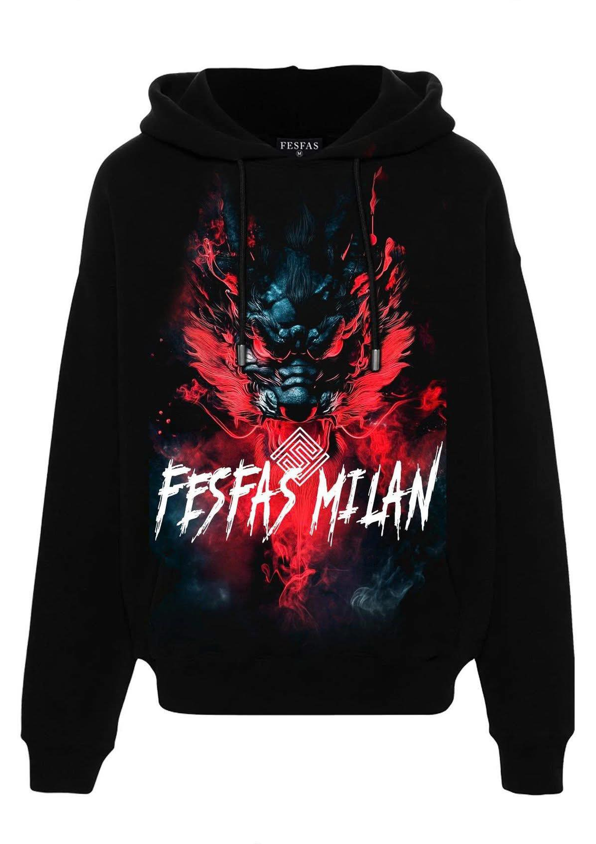 FesFas dark oni fusion-print Hoodie | Black