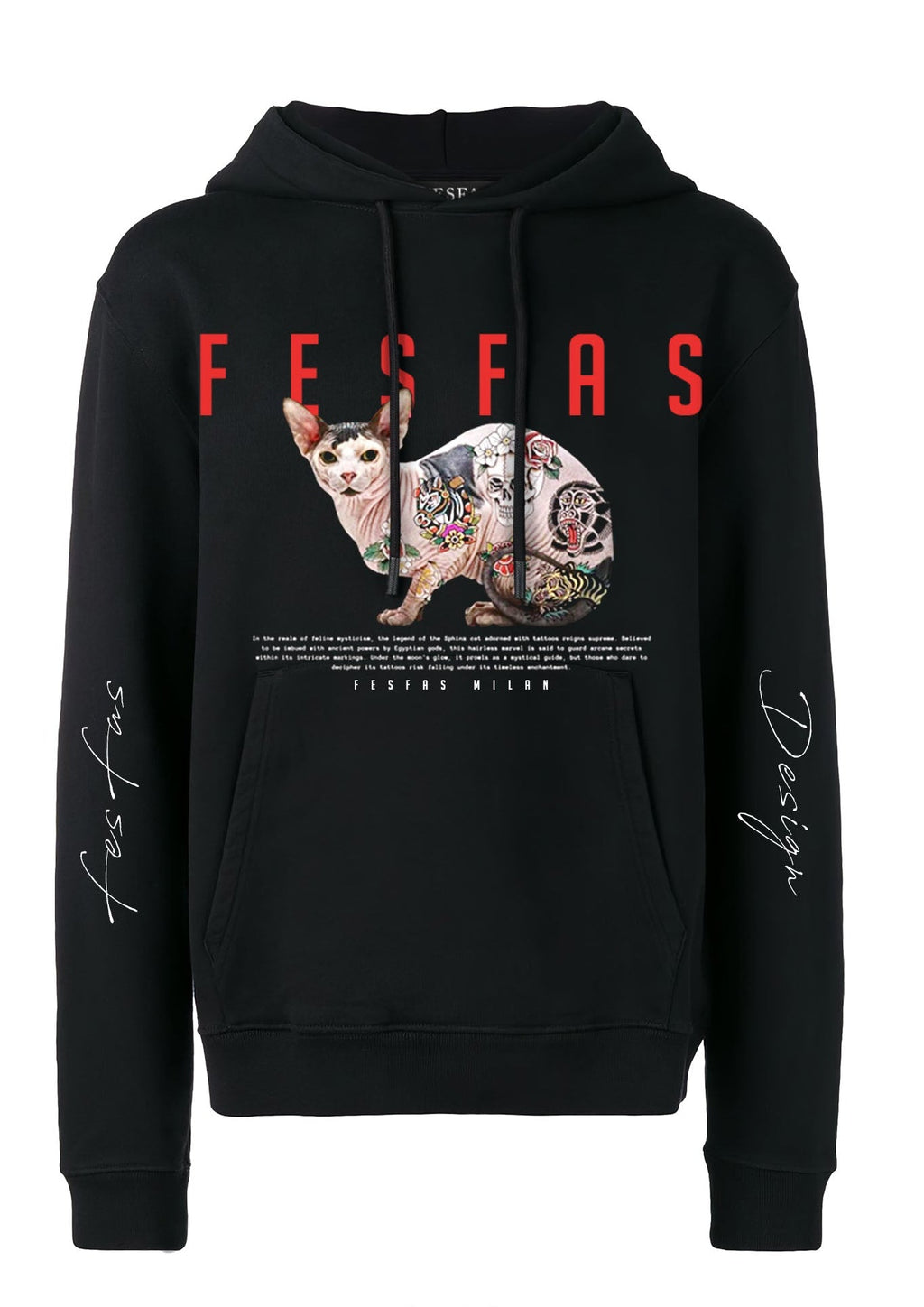 FesFas tattooed cat-print Hoodie | Black