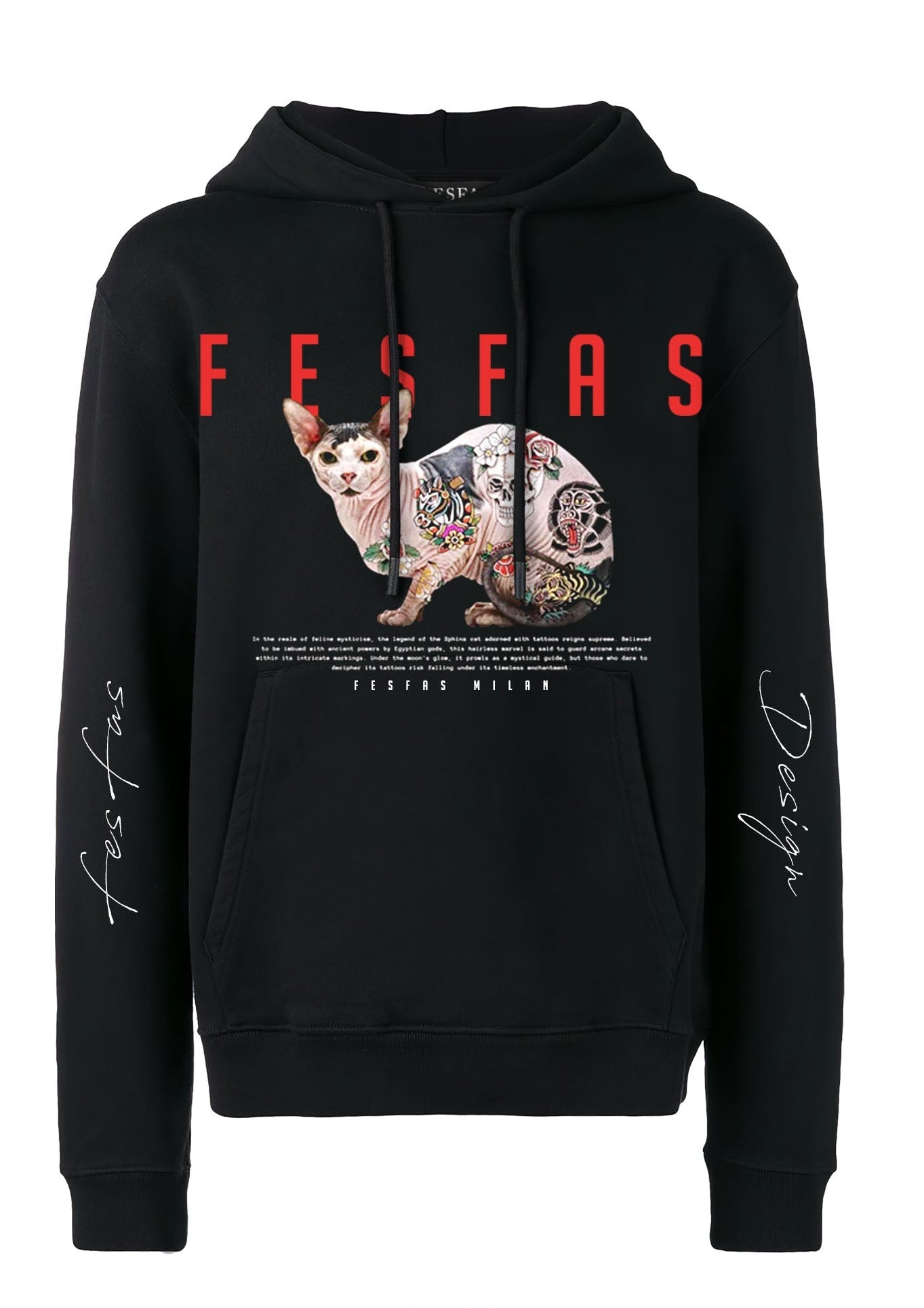 FesFas tattooed cat-print Hoodie | Black