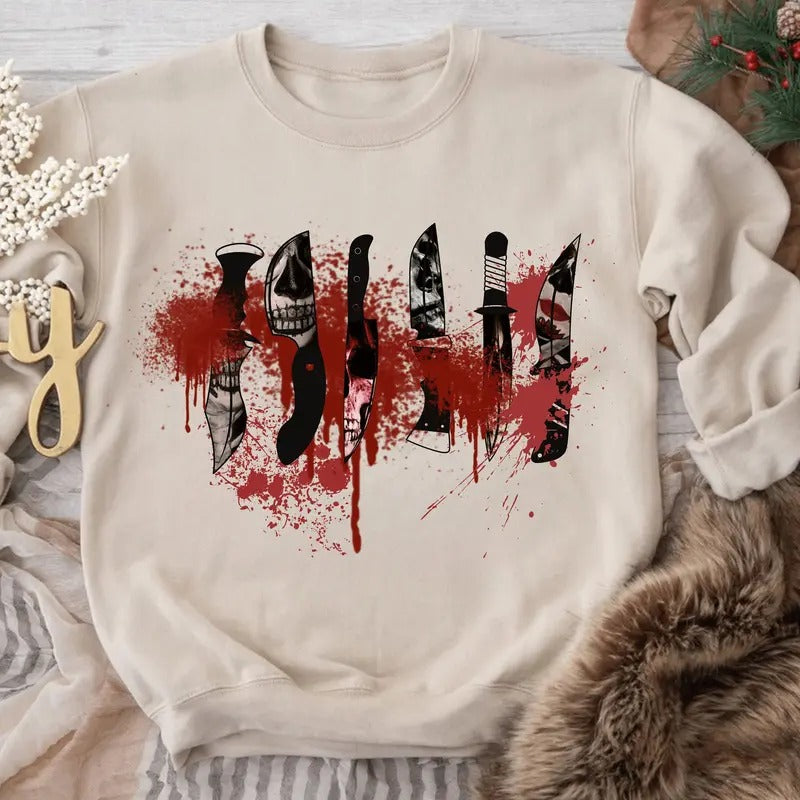 Horror Movie Characters Sweatshirt, Horror Movie Characters In Knives Shirt, Halloween Shirt, Horror Movie Sweatshirt,...