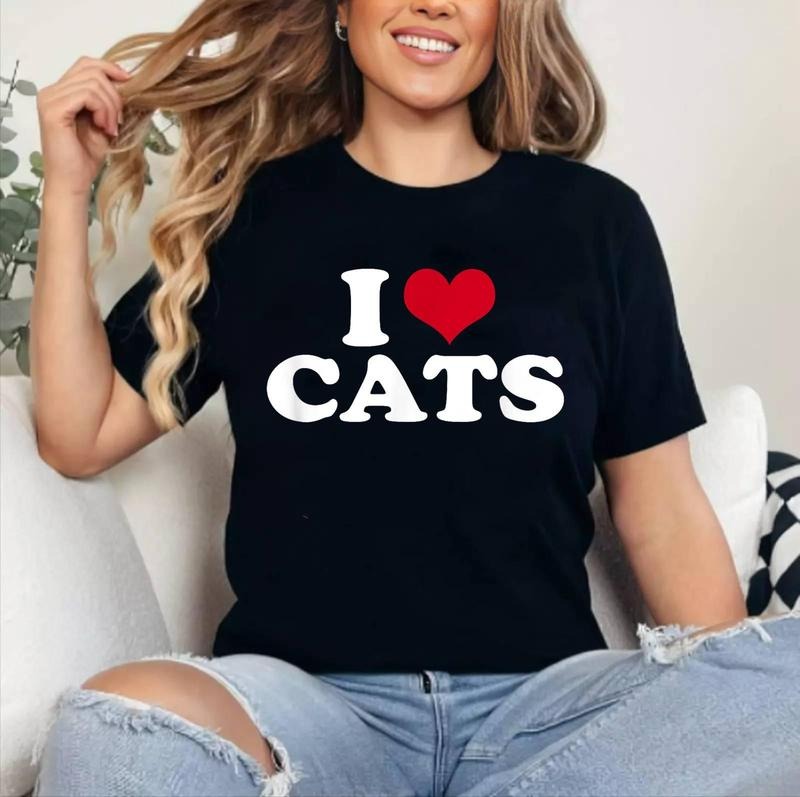 I Love (Heart) Cats T-Shirt | Cotton 100%, Crewneck, Top Womenswear Hoodie, Sweatshirt | GrindPrints.com