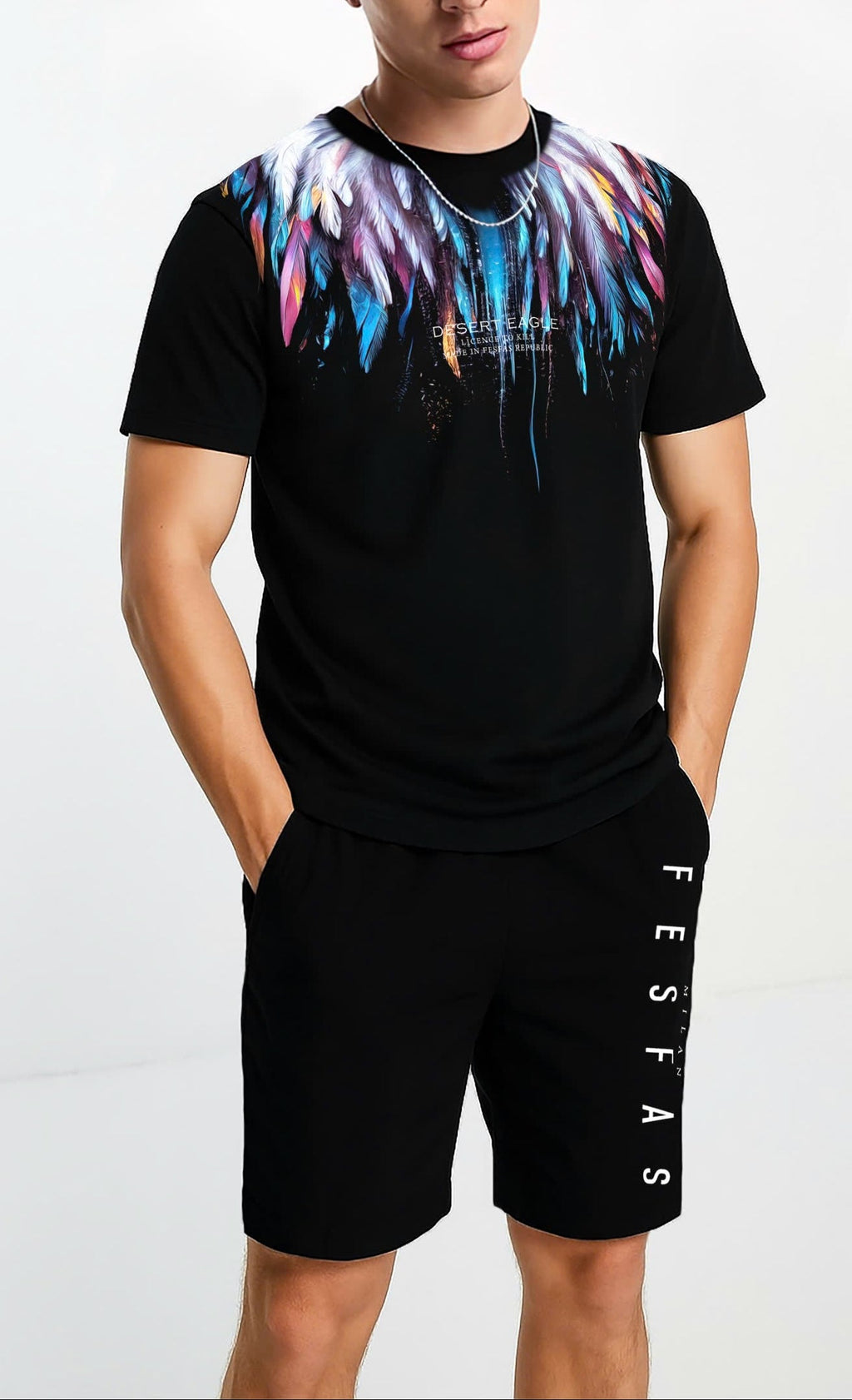 FesFas feathers-print T-shirt | Black