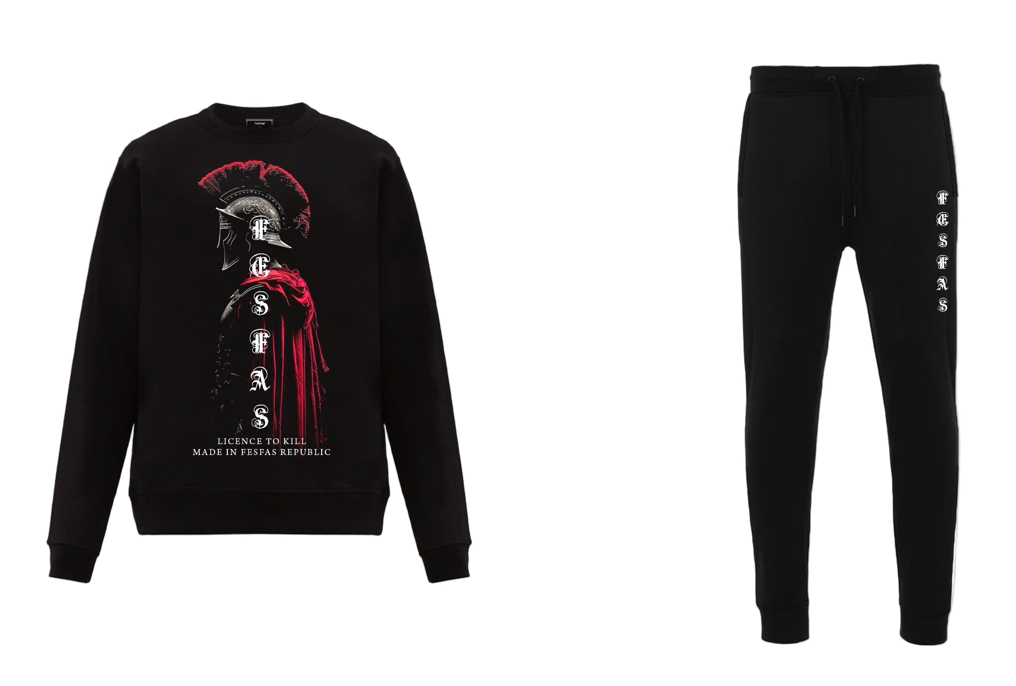 FesFas Warrior-print Sweatshirt Set | Black