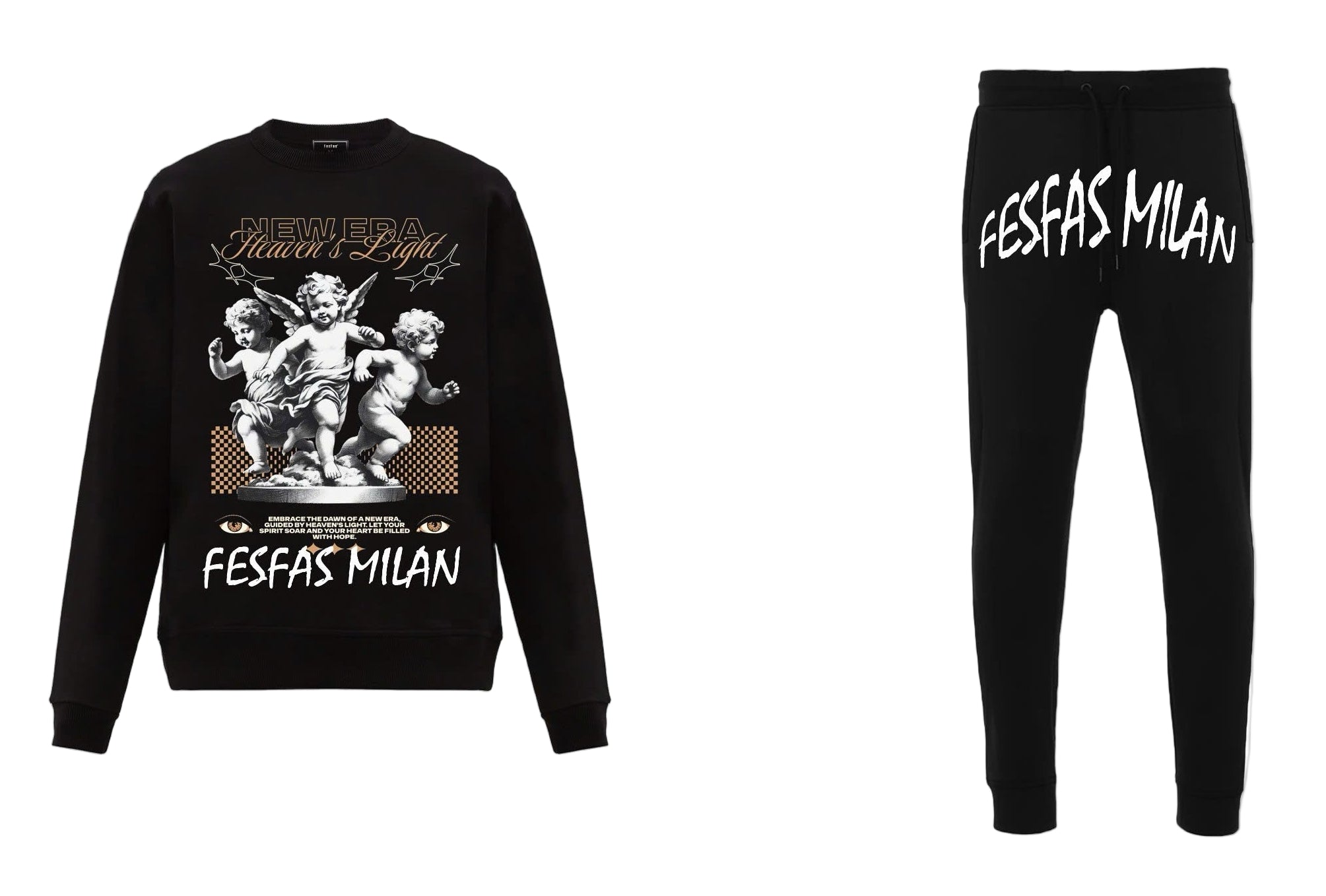 FesFas Angels-print Sweatshirt Set | Black