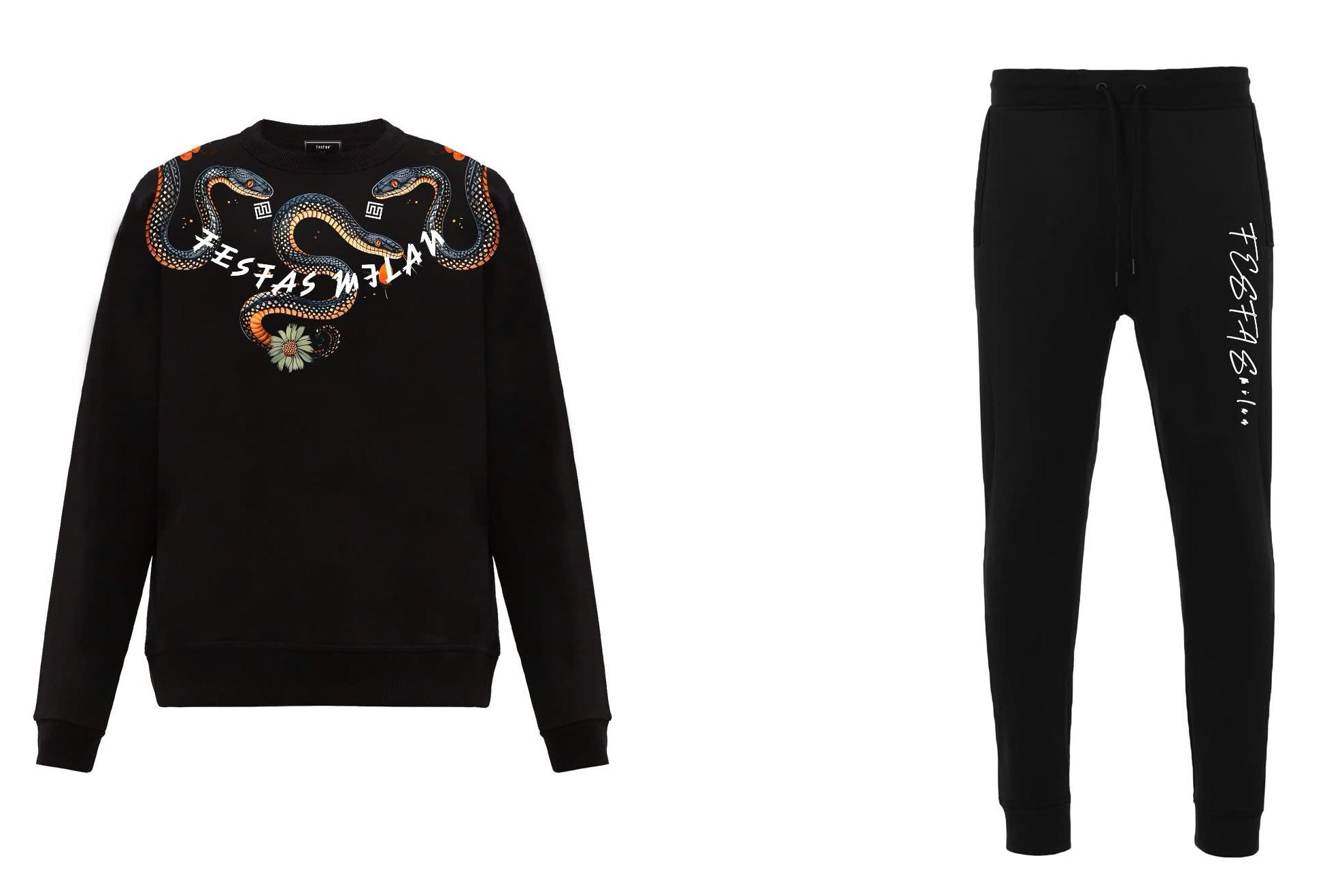 FesFas Snake-print Sweatshirt Set | Black