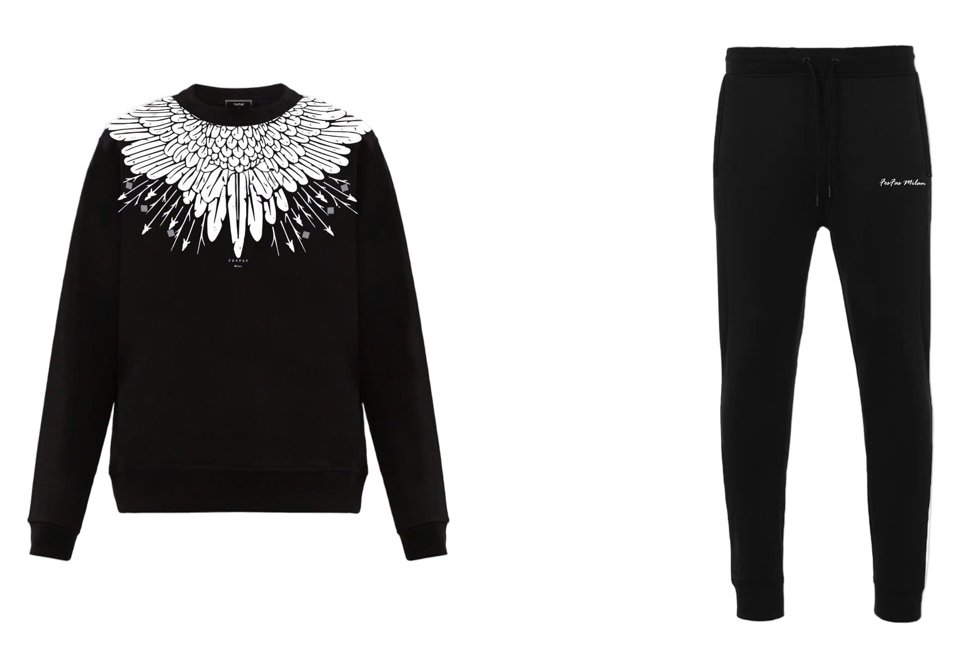 FesFas Feathers-print Sweatshirt Set | Black