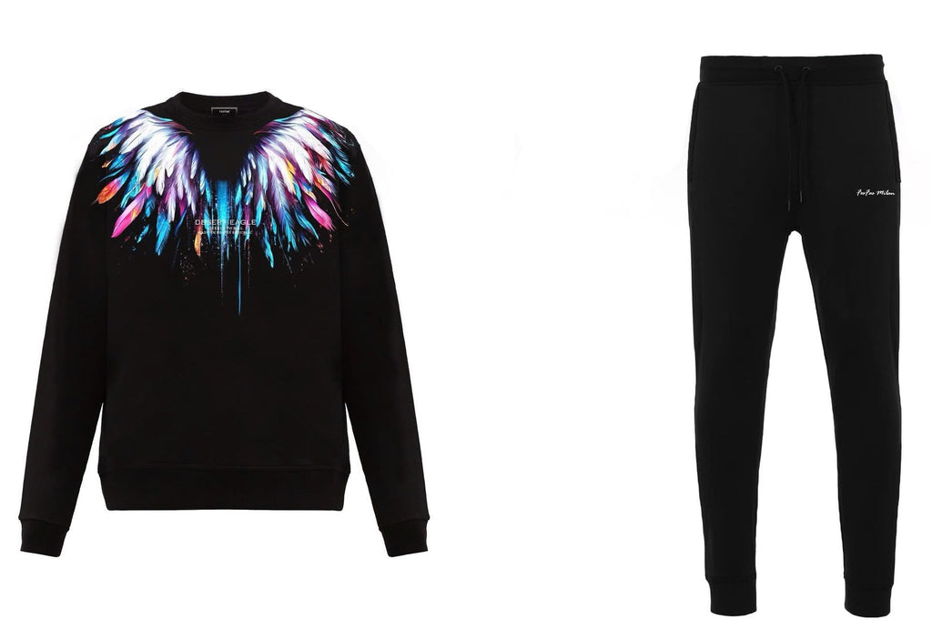 FesFas Feathers-print Sweatshirt Set | Black