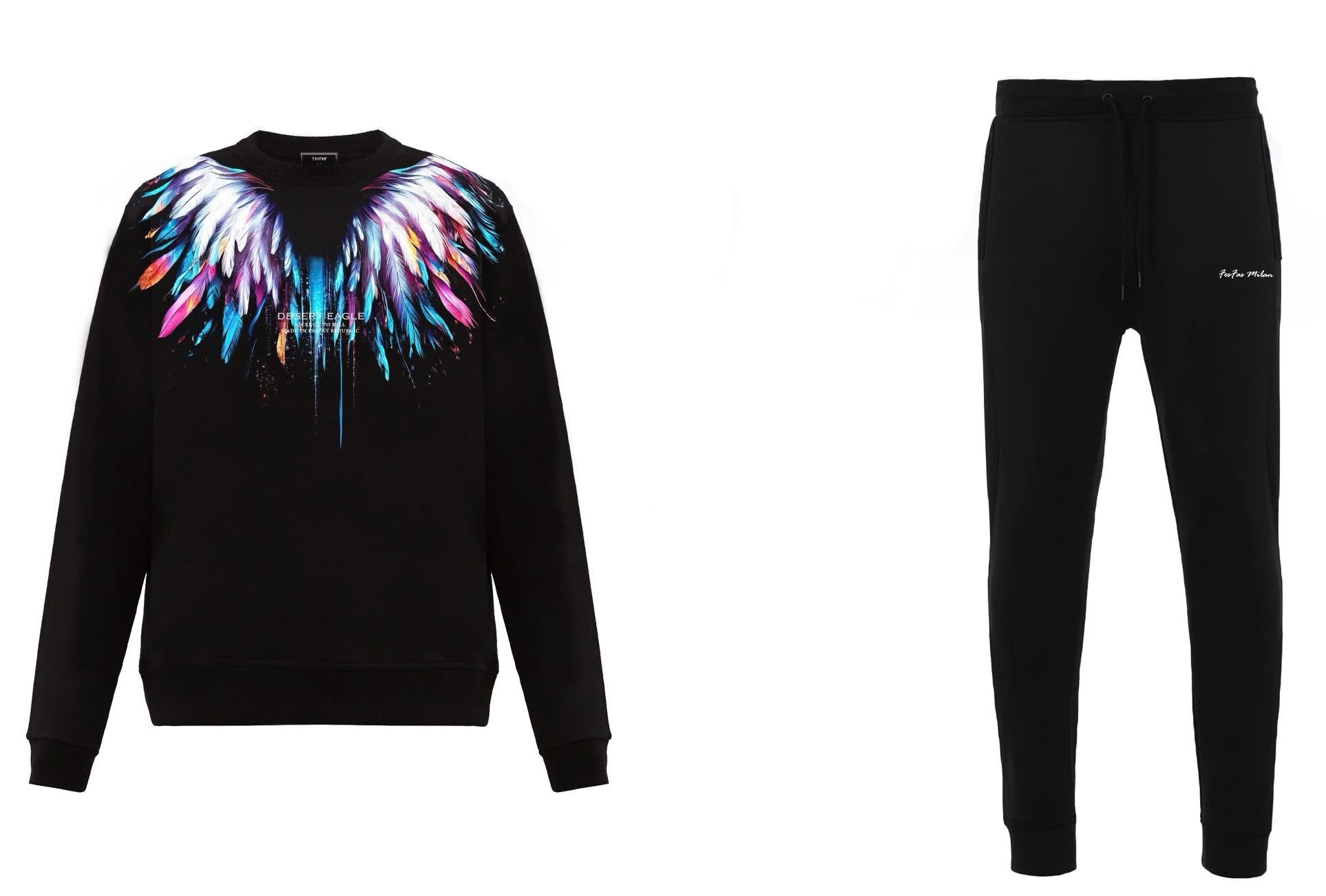 FesFas Feathers-print Sweatshirt Set | Black