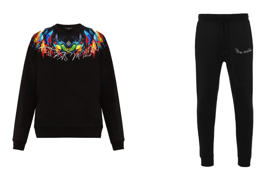 FesFas Feathers-print Sweatshirt Set | Black