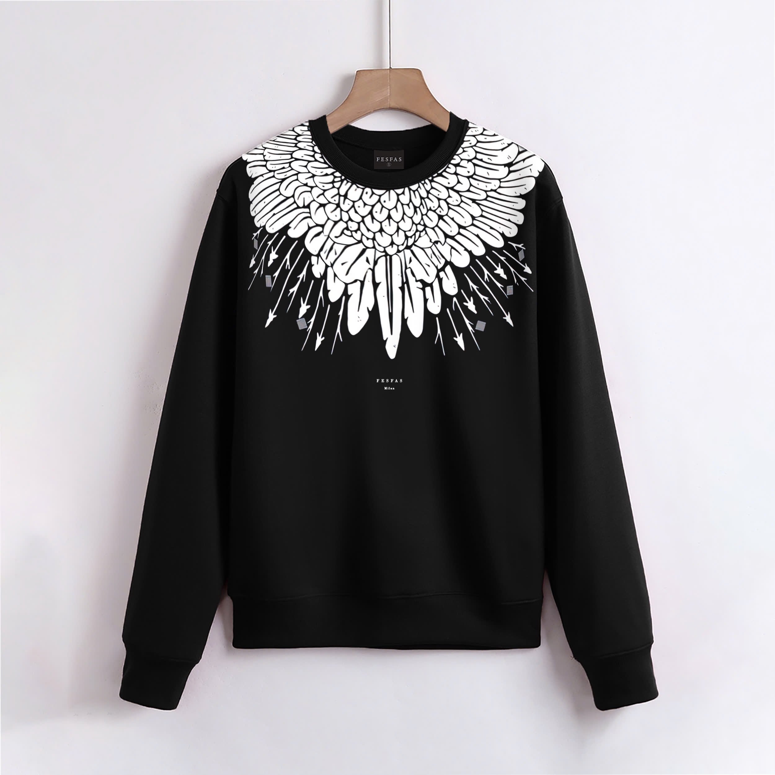 FesFas Feathers-print Sweatshirt Set | Black