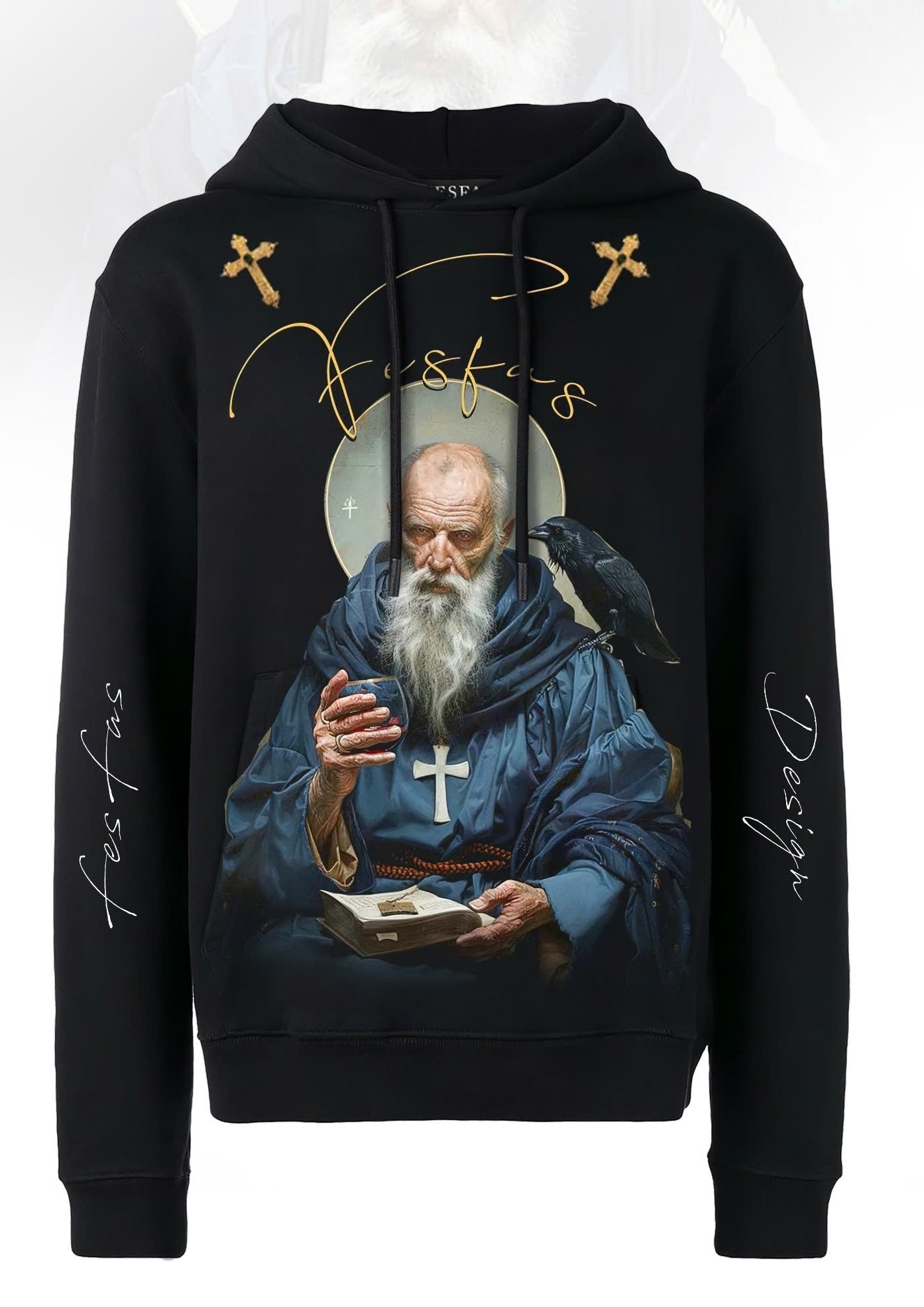 FesFas priest-print Hoodie | Black