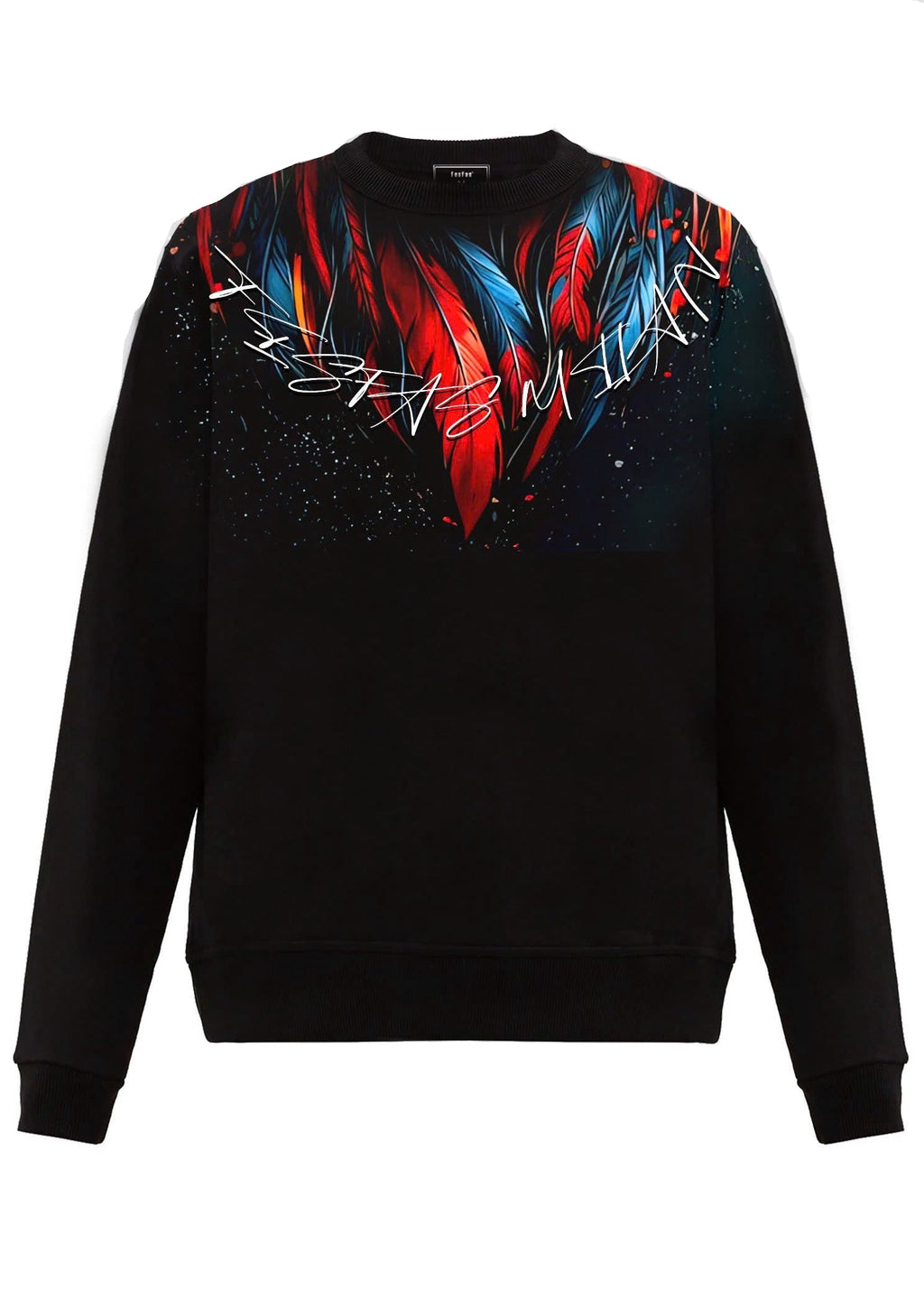 FesFas Feathers-print Sweatshirt Set | Black