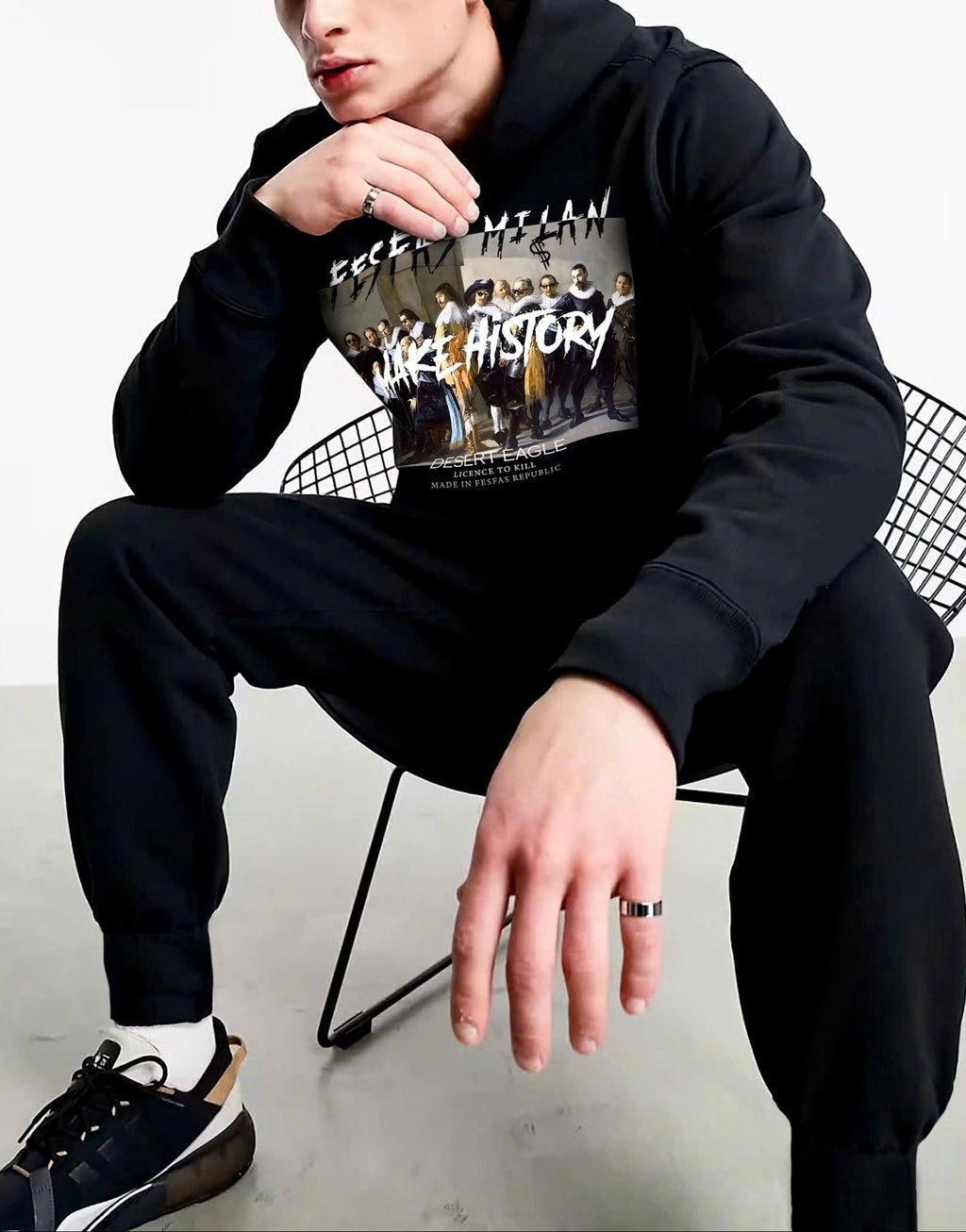 FesFas Famous painter-print Hoodie Set | Black
