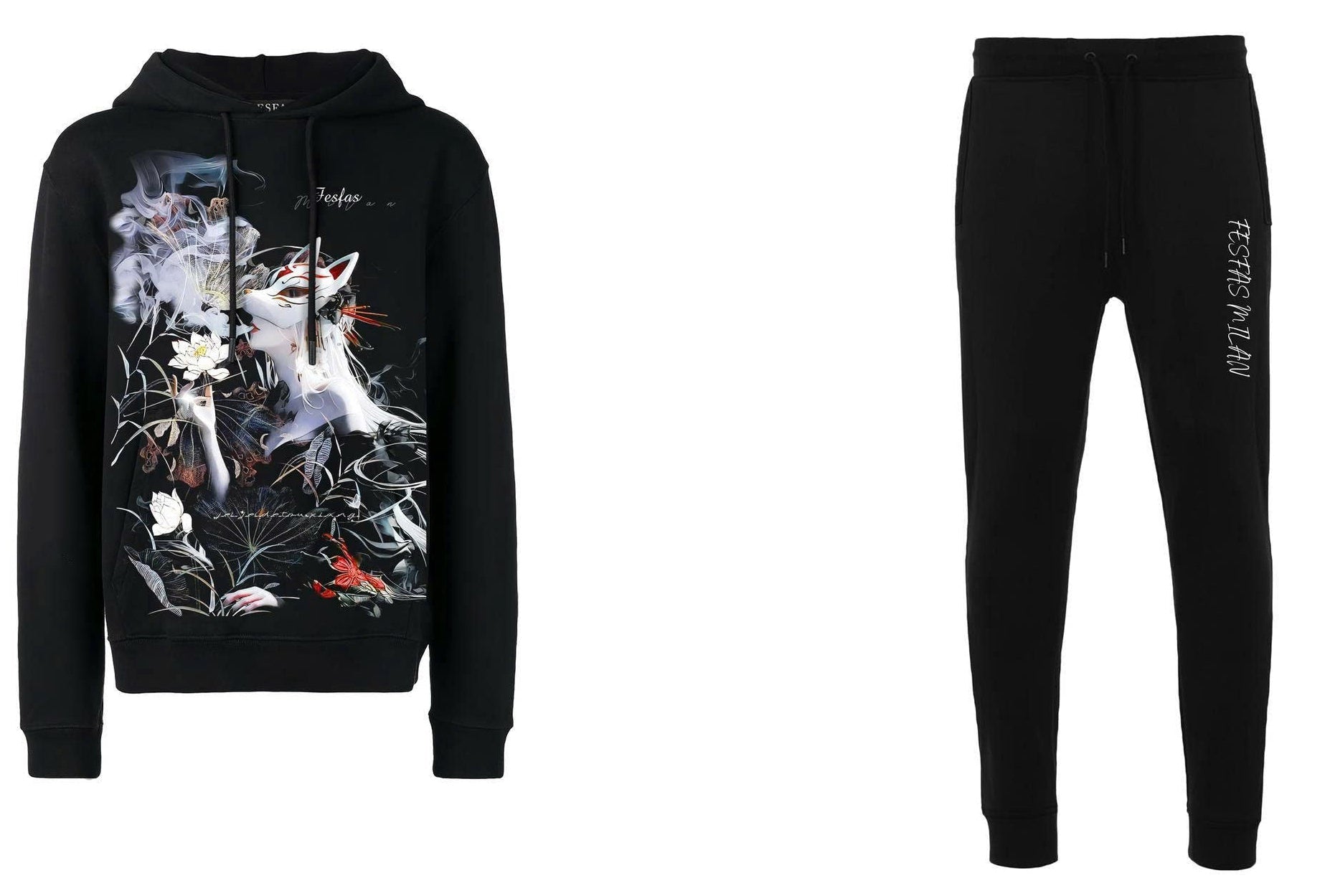 FesFas Japanese tattoos-print Hoodie Set | Black