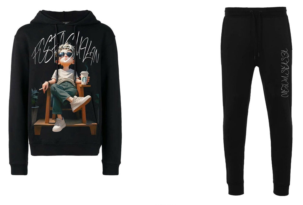 FesFas Boy-print Hoodie Set | Black