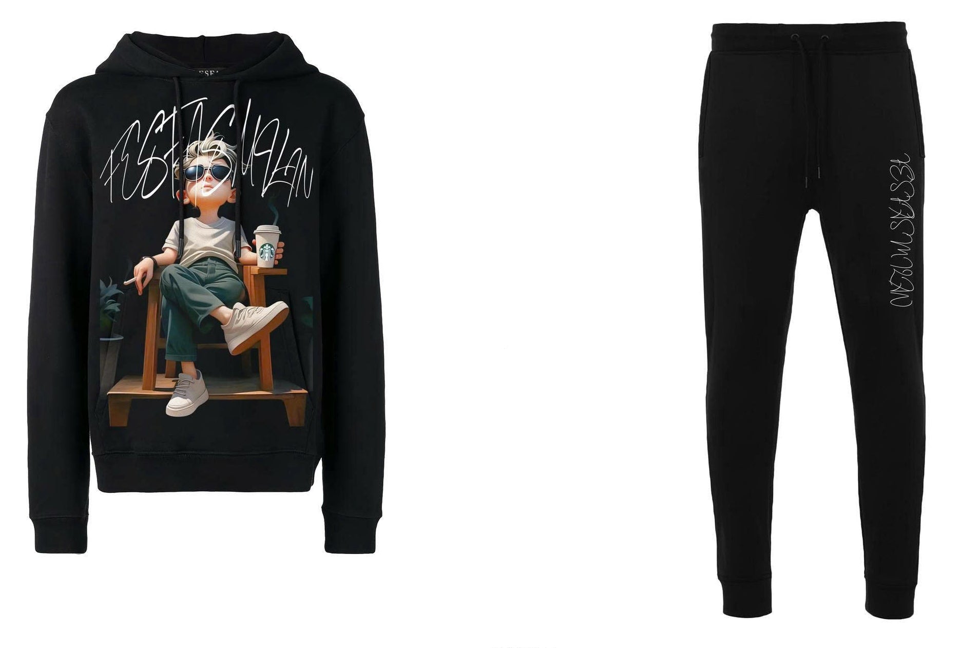 FesFas Boy-print Hoodie Set | Black
