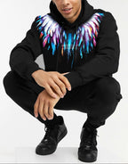 FesFas colorful feathers-print Hoodie Set | Black