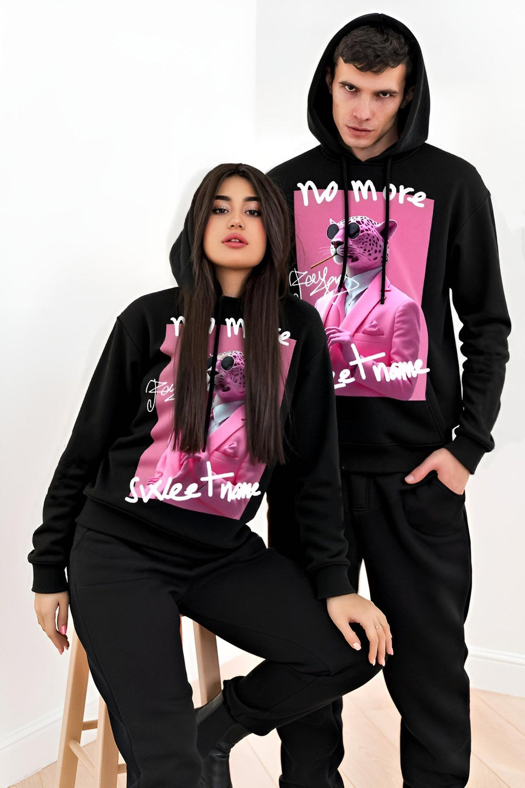 FesFas Panther-print Hoodie Set | Black