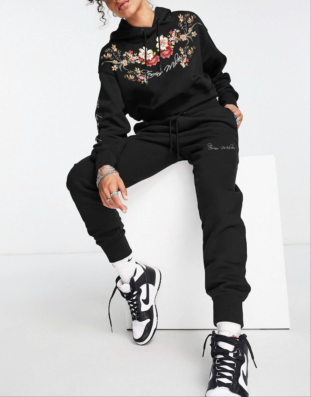 FesFas flower-print Hoodie | Black