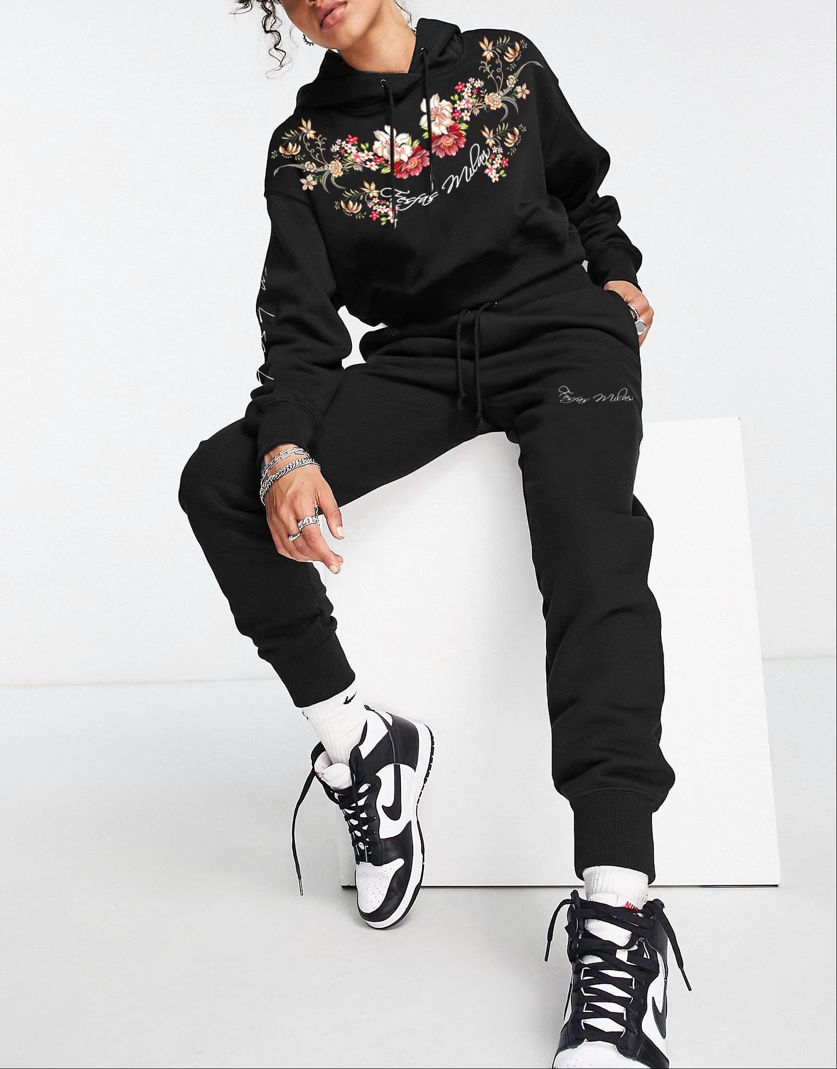 FesFas flower-print Hoodie | Black