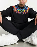 FesFas Feathers-print Sweatshirt Set | Black