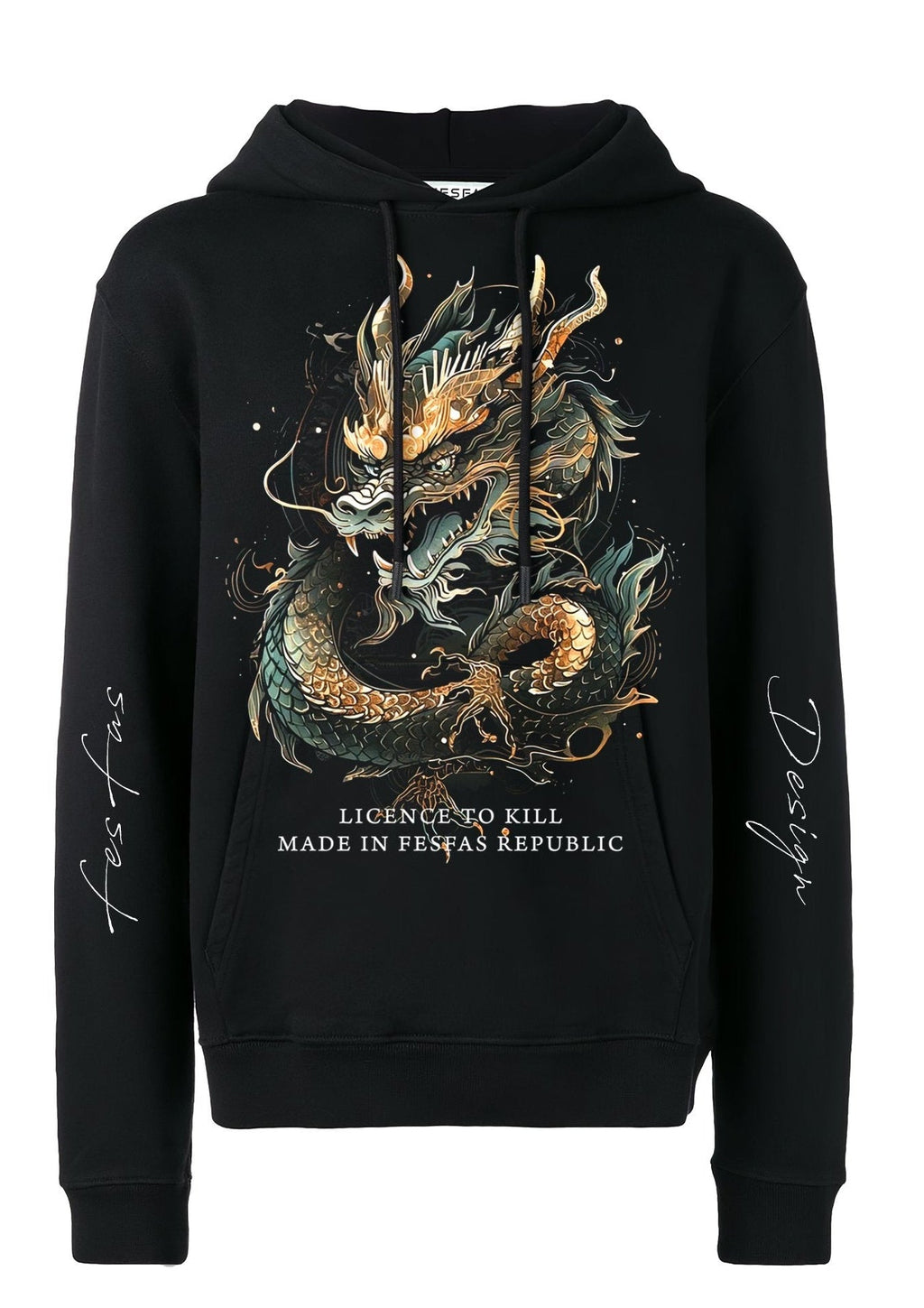FesFas Asian dragon-print Hoodie | Black