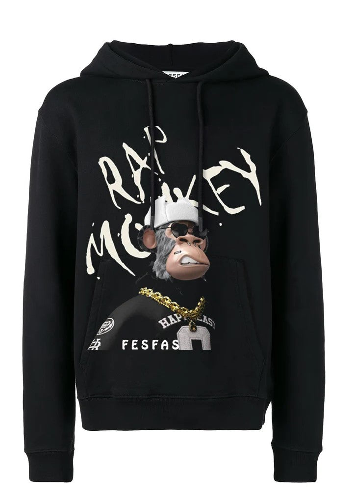 FesFas Rap Monkey-print Hoodie | Black
