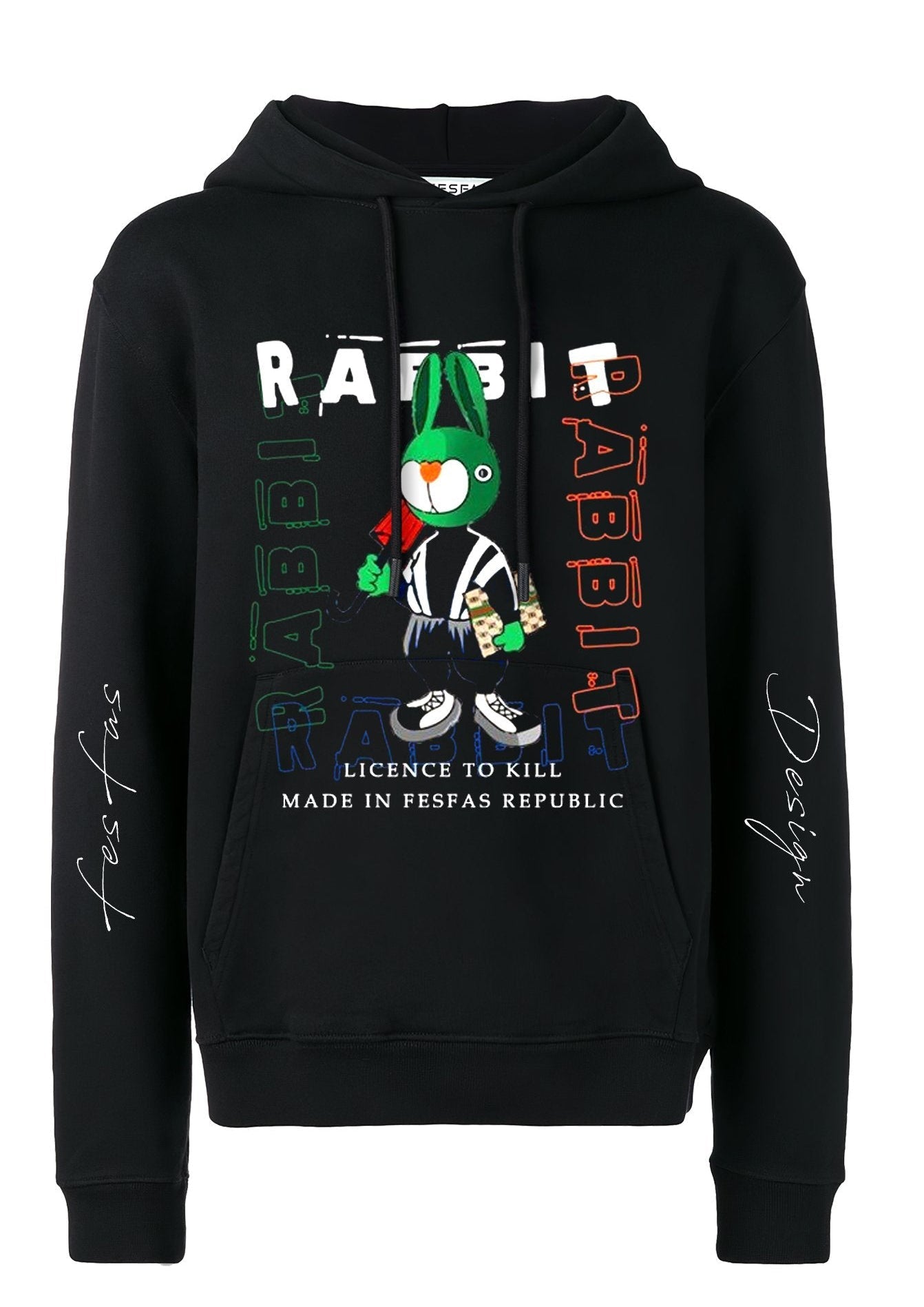 FesFas Rabbit-print Hoodie | Black | Unisex