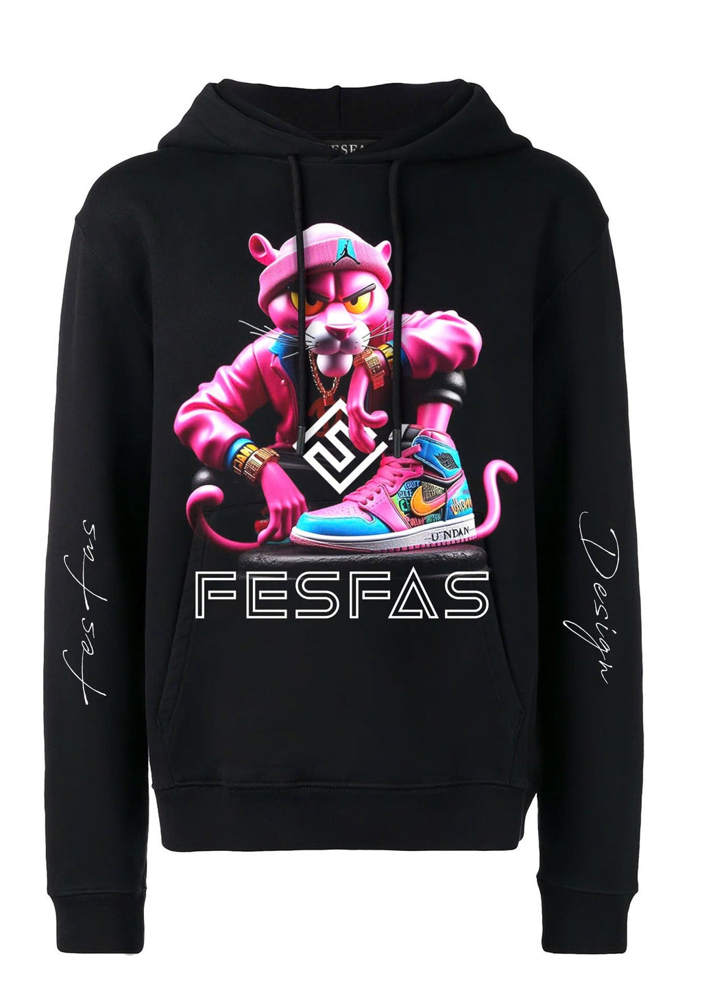 FesFas pink cat-print Hoodie | Black