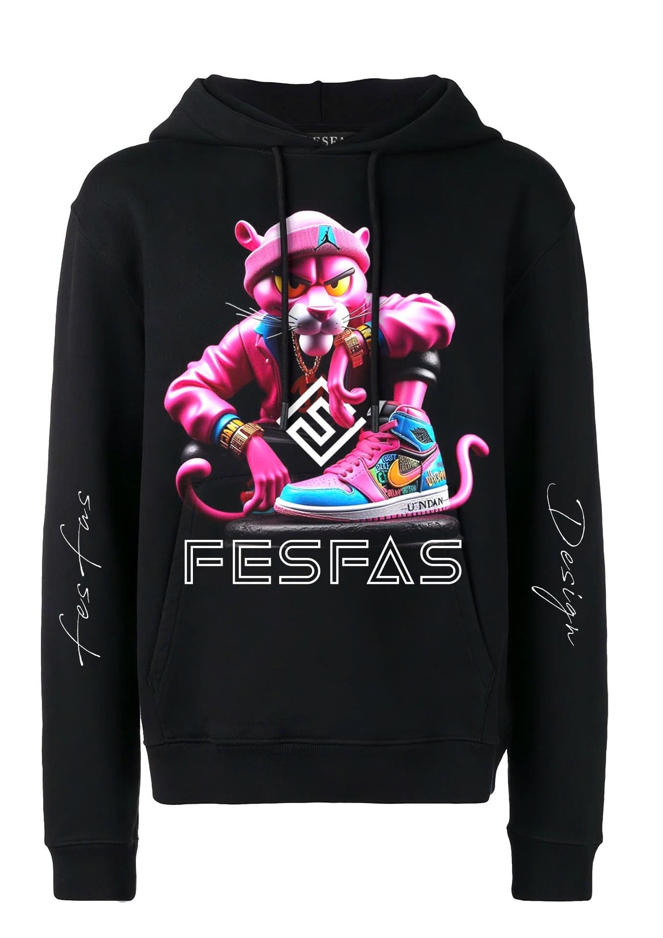 FesFas pink cat-print Hoodie | Black
