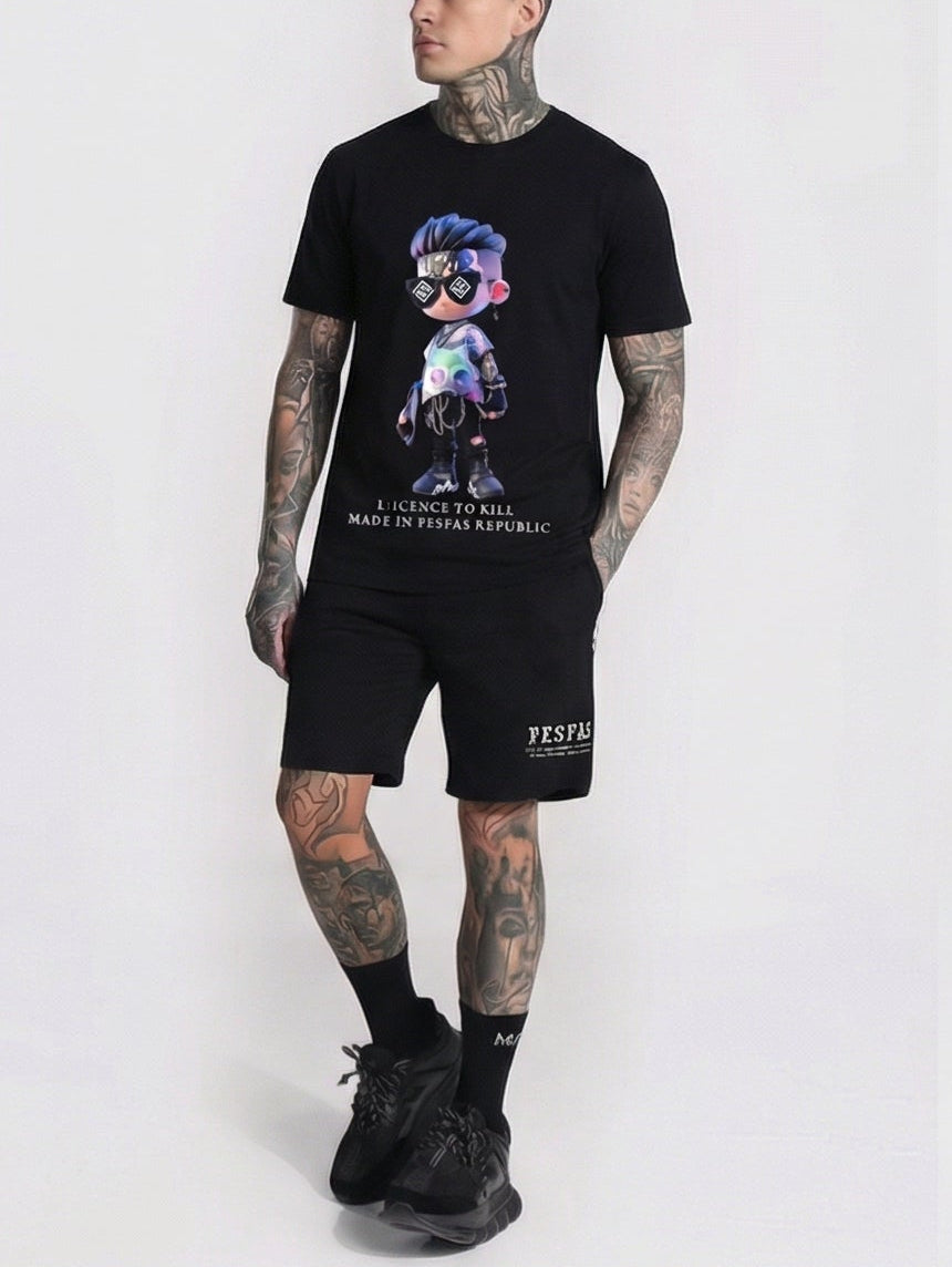 FesFas hiphop boy-print T-shirt Set | Black