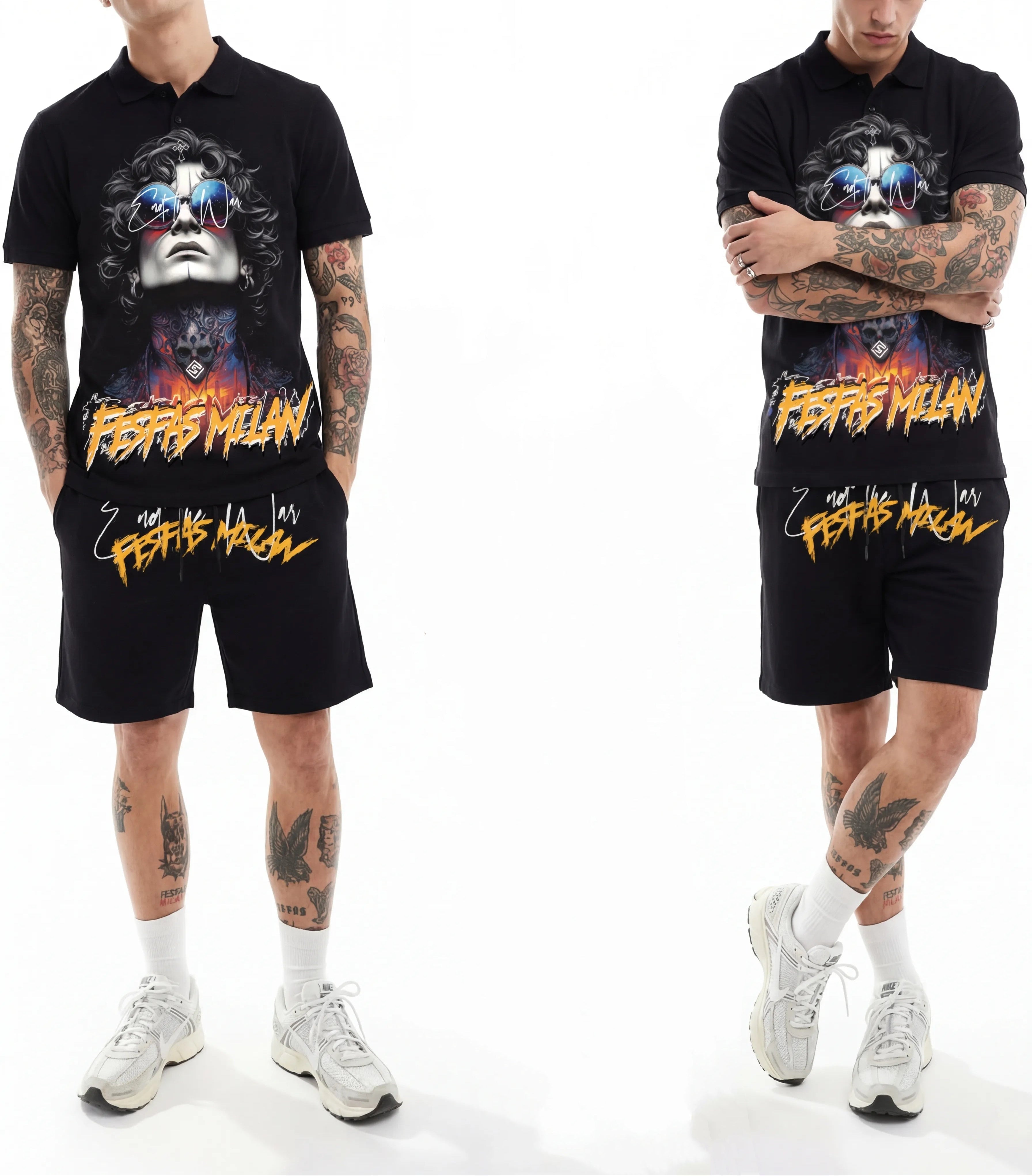 FesFas tattoo man-print Polo Set | Black