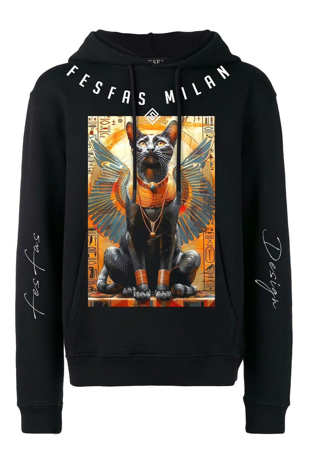 FesFas Egyptian Cat-print Hoodie | Black