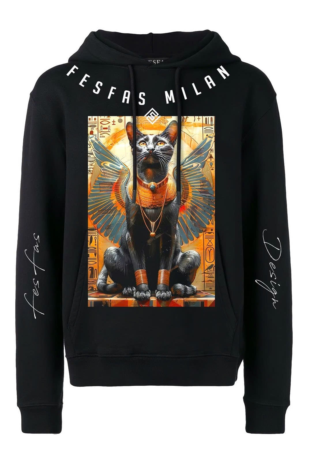 FesFas Egyptian Cat-print Hoodie | Black