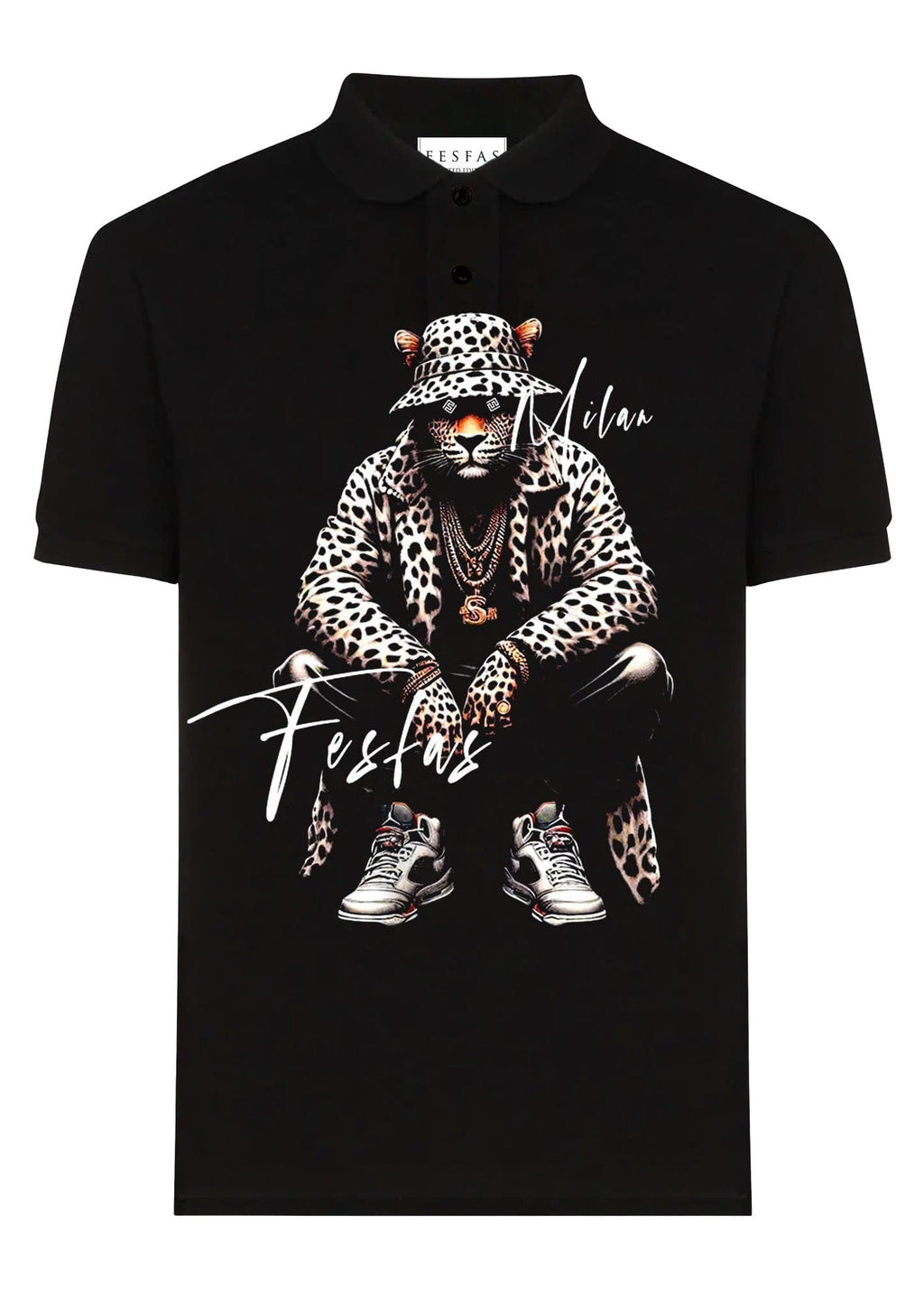FesFas Leopard-print Polo Shirt | Black