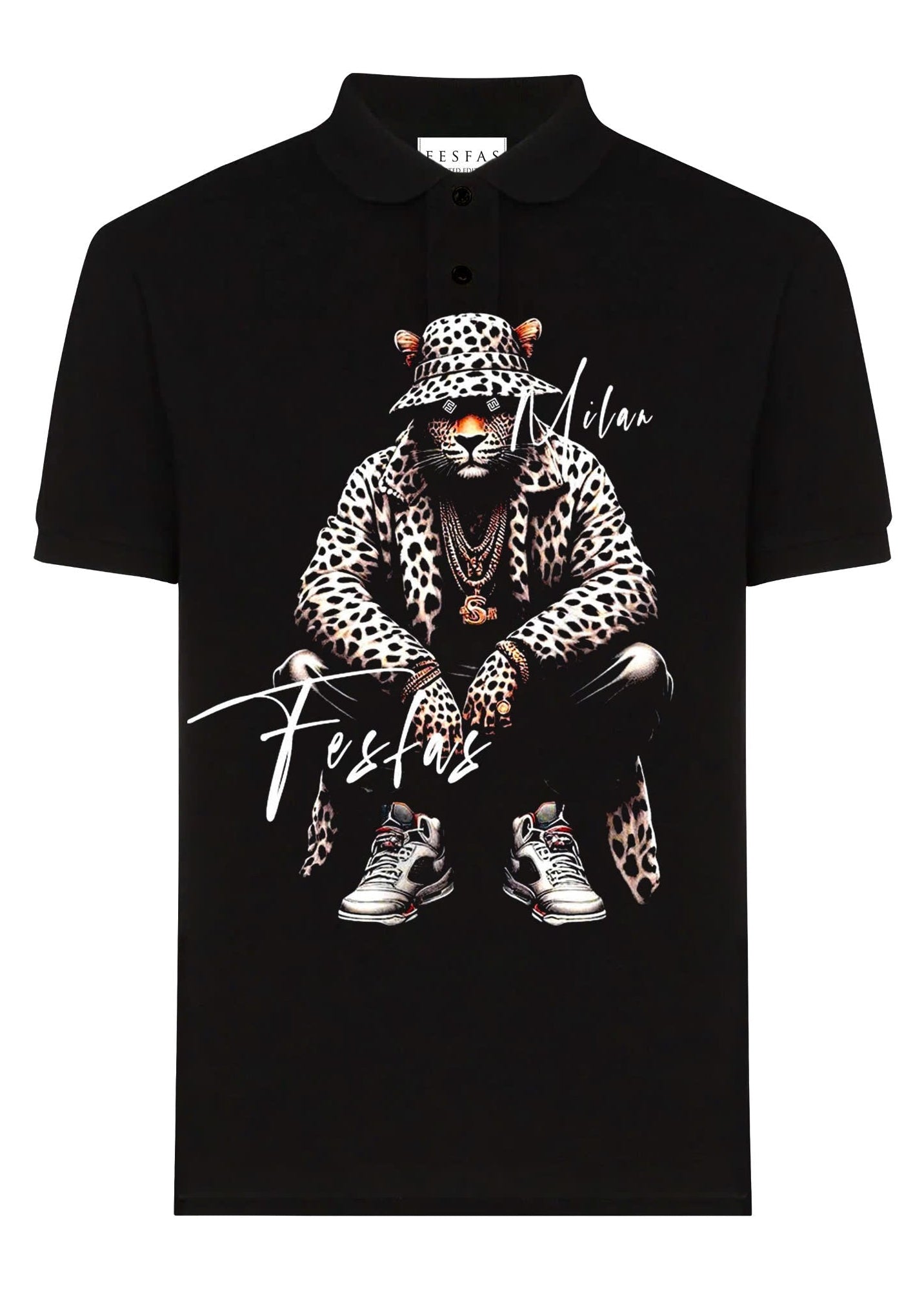 FesFas Leopard-print Polo Shirt | Black