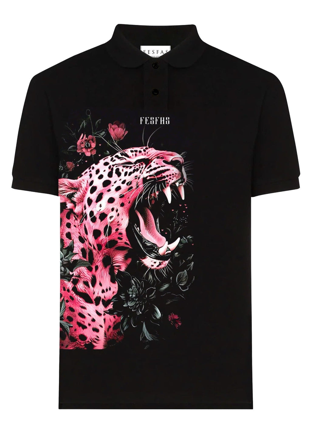 FesFas Pink Leopard-print Polo Shirt | Black