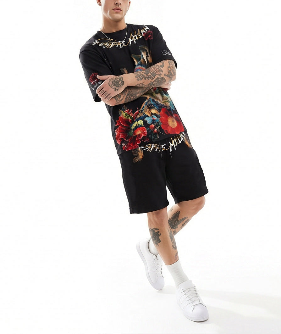 FesFas wolf-print T-shirt Set | Black