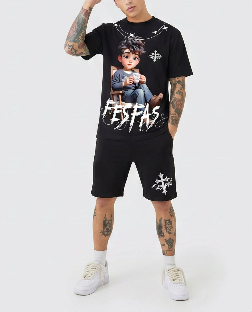 FesFas relaxed boy-print T-shirt Set | Black