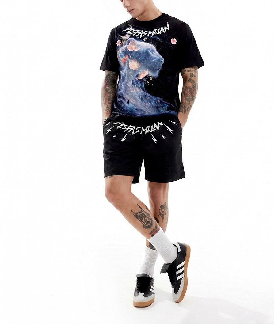 FesFas galaxy lioness-print T-shirt Set | Black