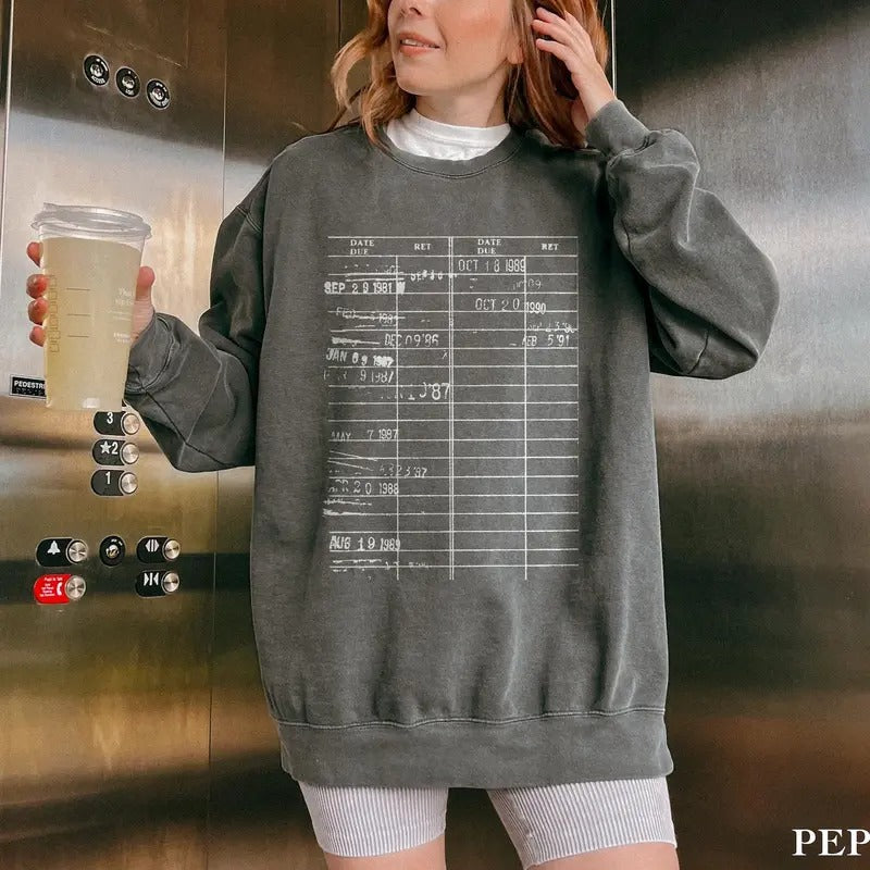 Library Card Due Date Shirt OR Sweatshirt, Cute Vintage Vibe Book Lovers Shirt 2AFT3 Hoodie | GrindPrints.com