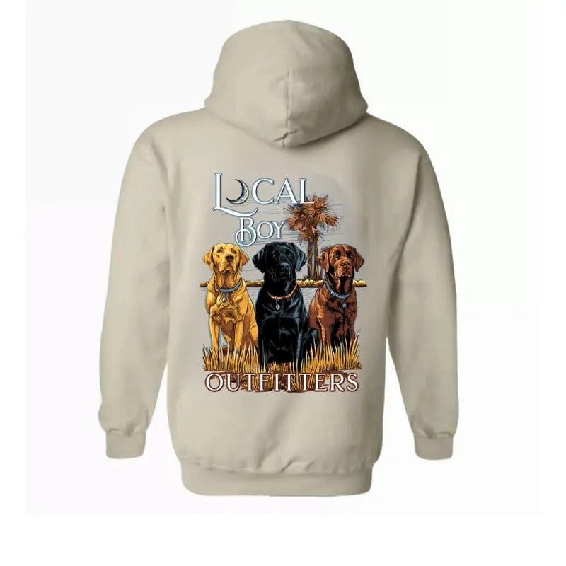 Local Boy Outfitters Hoodie - Bold Labrador Trio Graphic, Tailored for Southern Hunters and Dog Enthusiasts, Unisex...