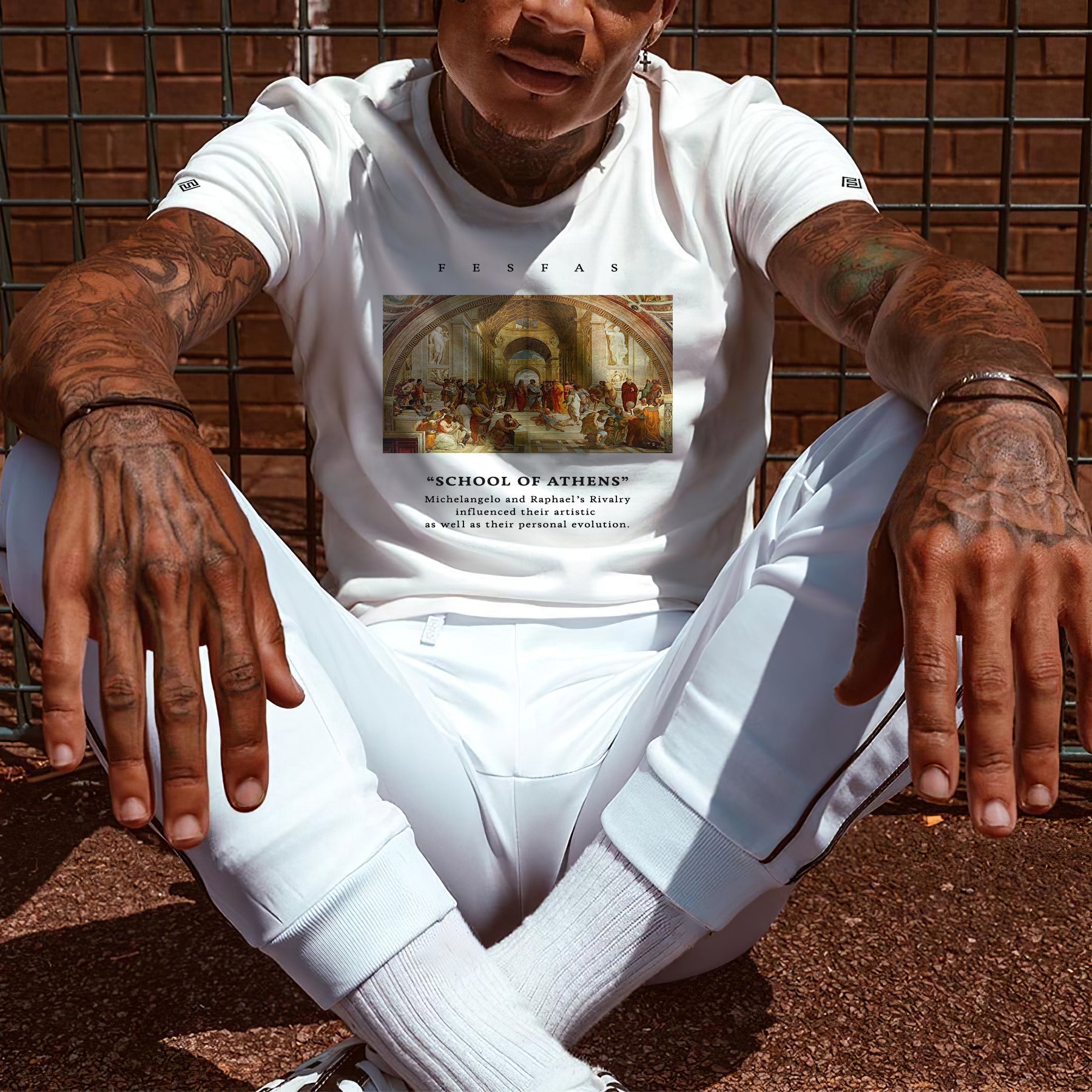 FesFas athens-print T-shirt | White
