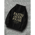 Men's "faith Over Fear" Slogan Print Drawstring Hoodie, Street Casual Regular Fit Long Sleeve Pocket Hooded Sweatshirt...