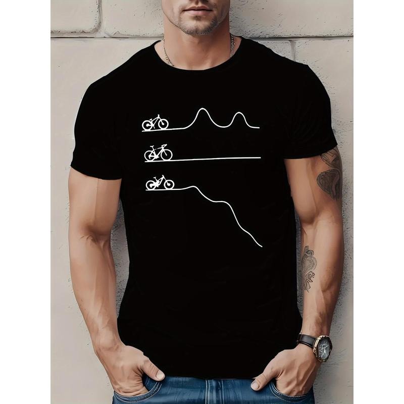 Men's Mountain Bike Printed T-Shirt, Geometric Road Cycling Design, Casual Round Neck Short Sleeve Tee, Lightweight...