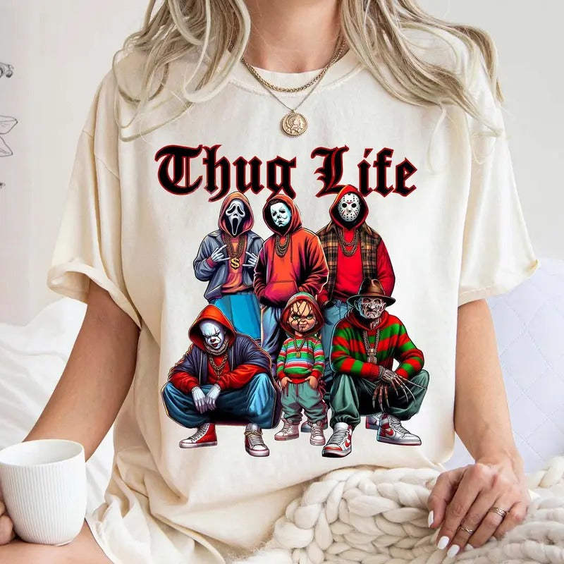 Modern Thug Life Horror Movie Shirt, Scary Halloween Tee, Horror Friend Tee, Retro Halloween Vibes Shirt, Unisex Short...