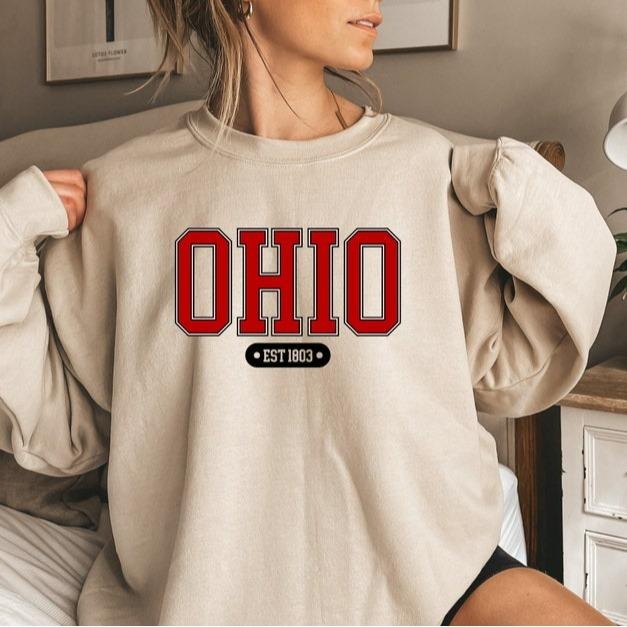 Ohio Sweatshirt Vintage University Crewneck Varsity Football Shirt - Cotton, Womenswear Football Fan Hoodie | GrindPrints.com