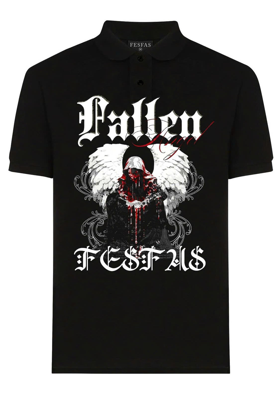 FesFas Angel-print Polo Shirt | Black