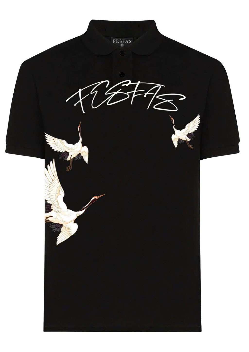 FesFas Crane-print Polo Shirt | Black