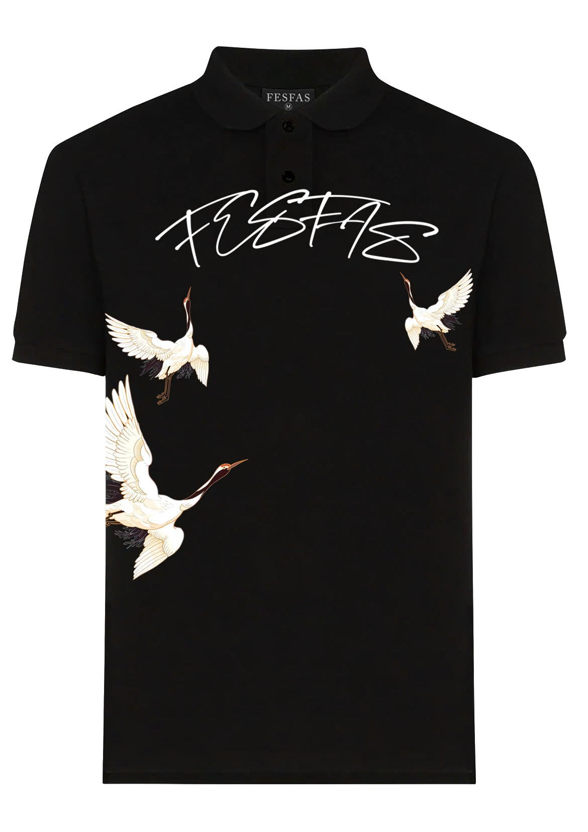 FesFas Crane-print Polo Shirt | Black